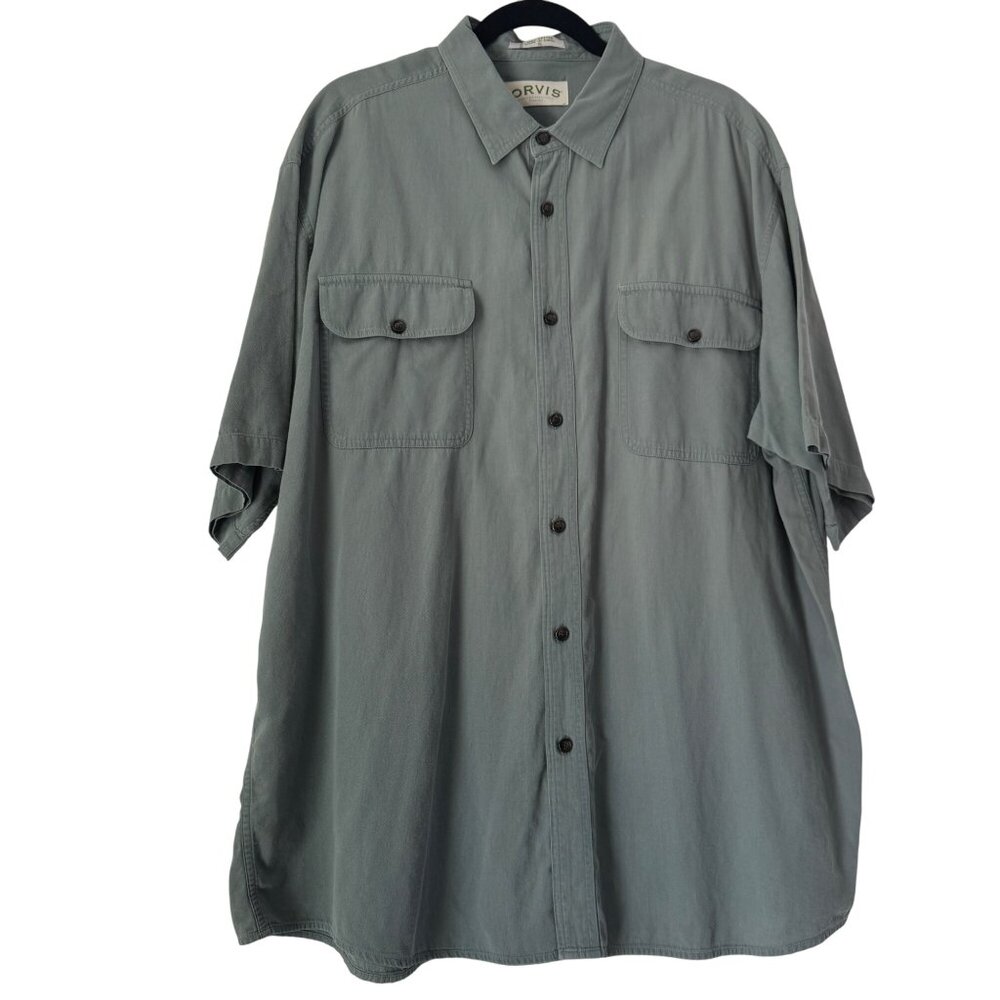 Orvis Men's Sage Green Short Sleeve 100% Cotton Button-Up Shirt, Size XL